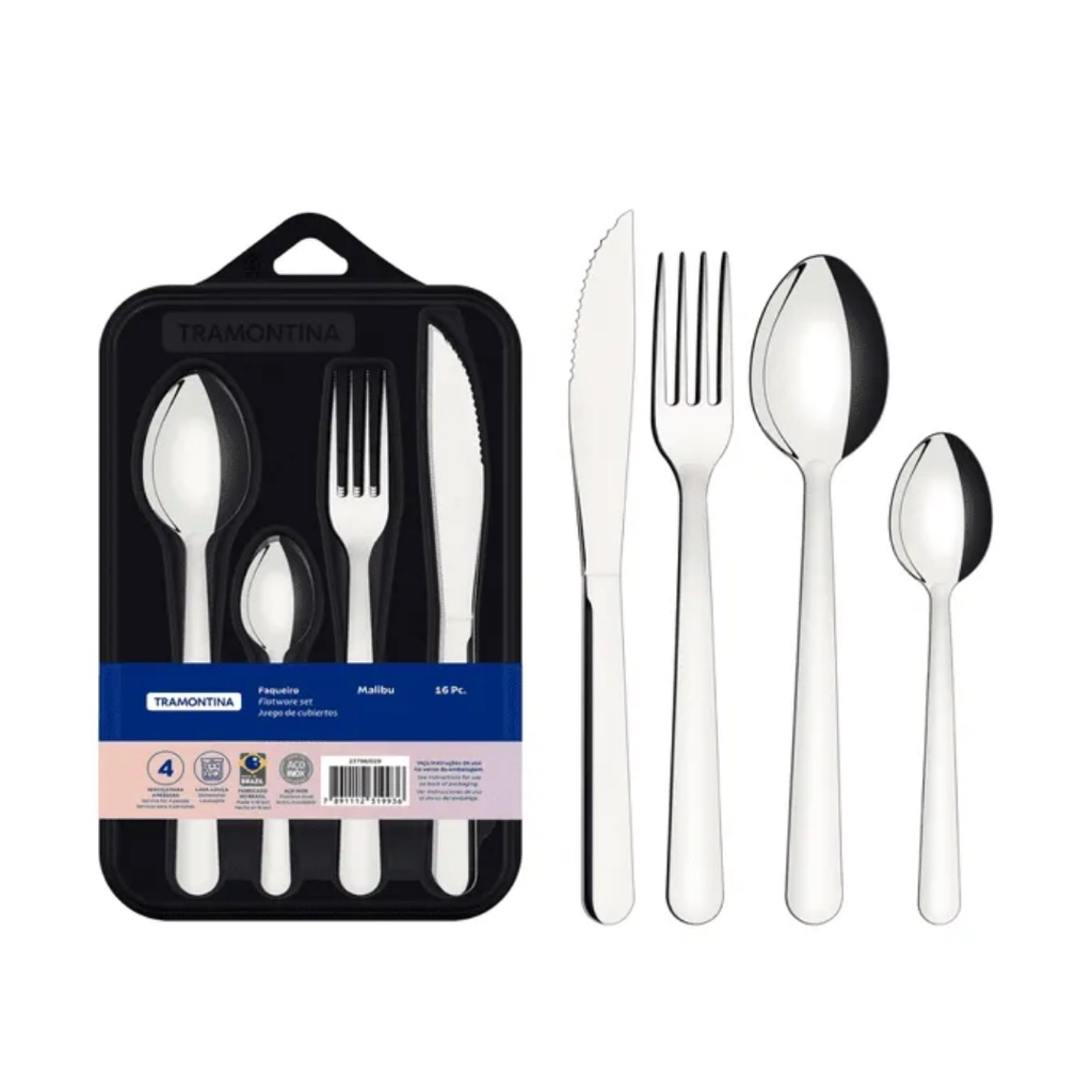 Faqueiro Tramontina Jogo de Talher Inox Kit 16 Peças Malibu