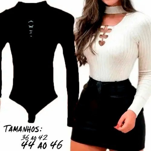 Body Blusa Manga Longa Aberta Choker Decote Roupa Feminina : :  Moda