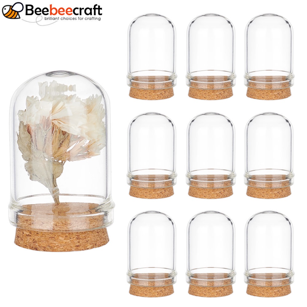 1 Caixa 10pcs Cloche Bell Jarro De Vidro Cúpula Com Base De Cortiça Mini Decorativa Display Case Para Armazenamento De Flores Snad Home Party Decoração Favorita 2,2x3,6cm