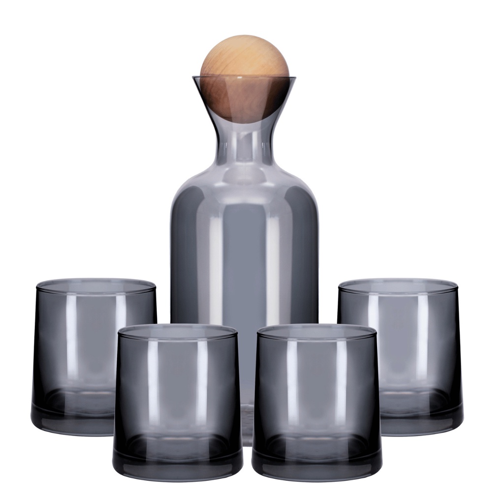 Jogo 4 Copos e Garrafa Agua Suco Whisky Vidro Onix 250ml Design Moderno Licoreira