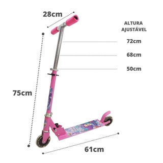 Patinete Infantil com 2 Rodas e Luz Regulável Rosa Até 50kg