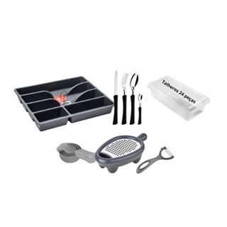 Jogo de Talheres 24 peças organizador e kit cozinha 6 itens
