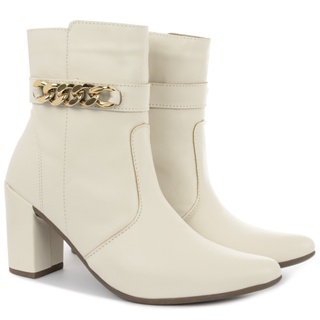 Bota Feminina bico fino salto fashion confortável com corrente OLZZY