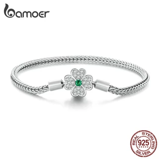 Bamoer 925 Pulseira De Prata Quatro Folhas Base De Trevo Moda Para Mulheres BSB119