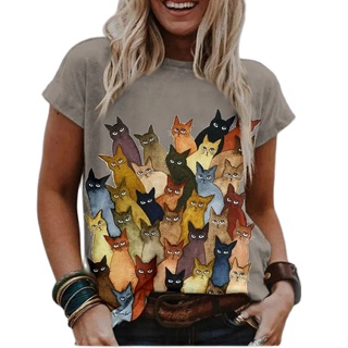 Compra online de Verão T-shirt Feminina Roupa Feminina Kawaii 3D Cat Print  Estética T Shirt Mulheres Moda Manga Curta Tops Tees Blusa Casual
