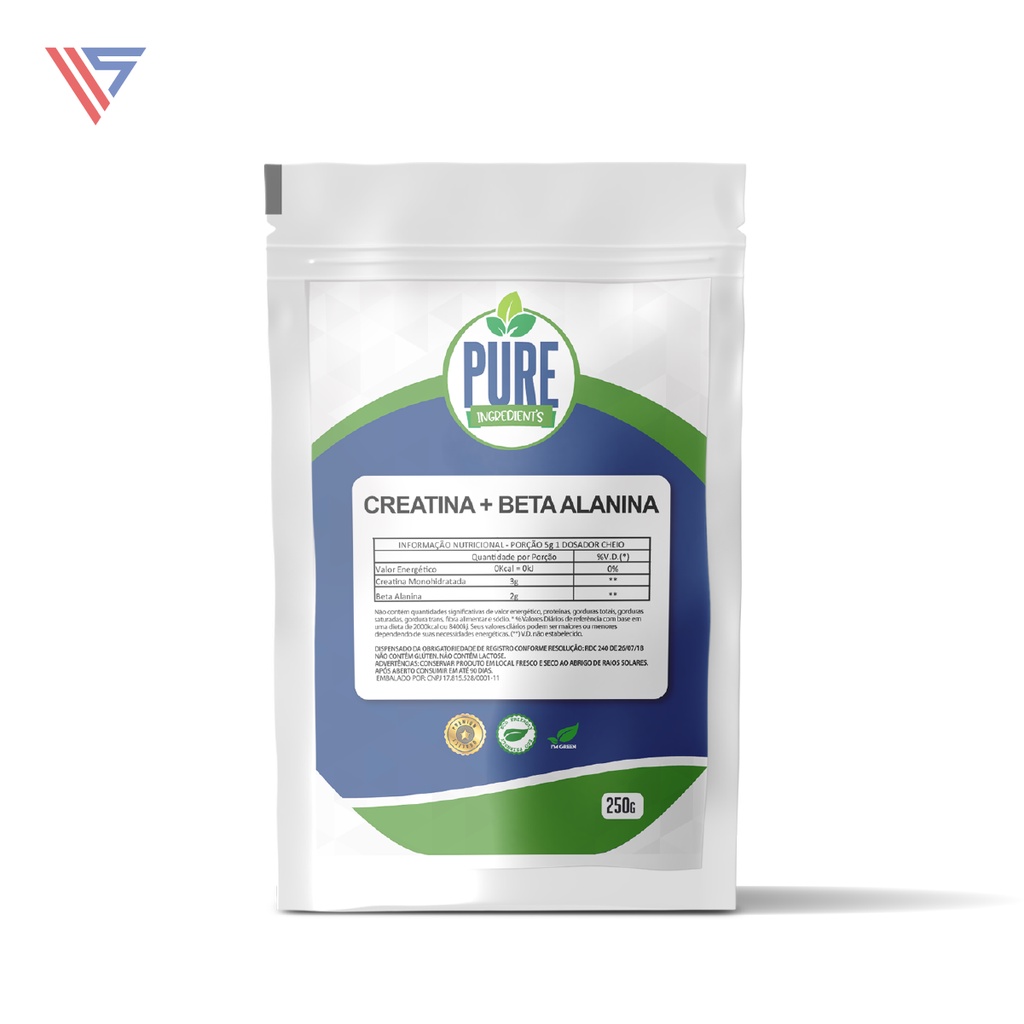 Creatina + Beta Alanina 250g C/Certificado Pure Ingredient's