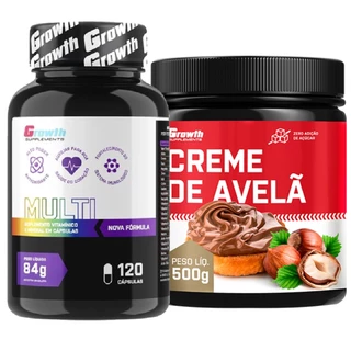 Kit Multivitamínico 120 Caps + Creme Avelã Fit 500g Growth