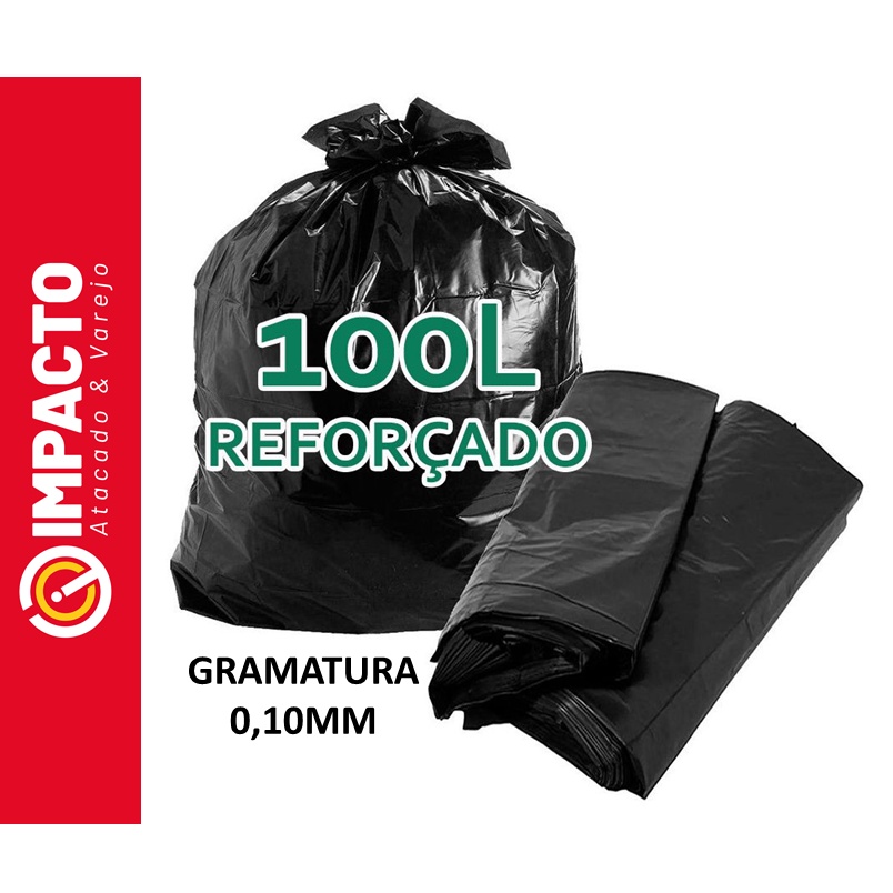 50un Saco Lixo preto 100 Litros Reforçado (0,10MM) Gramatura Alta, bem reforçado
