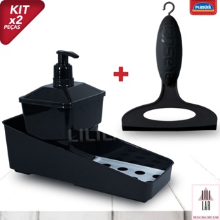 Kit Porta Detergente com Válvula e Rodinho de Pia Cozinha