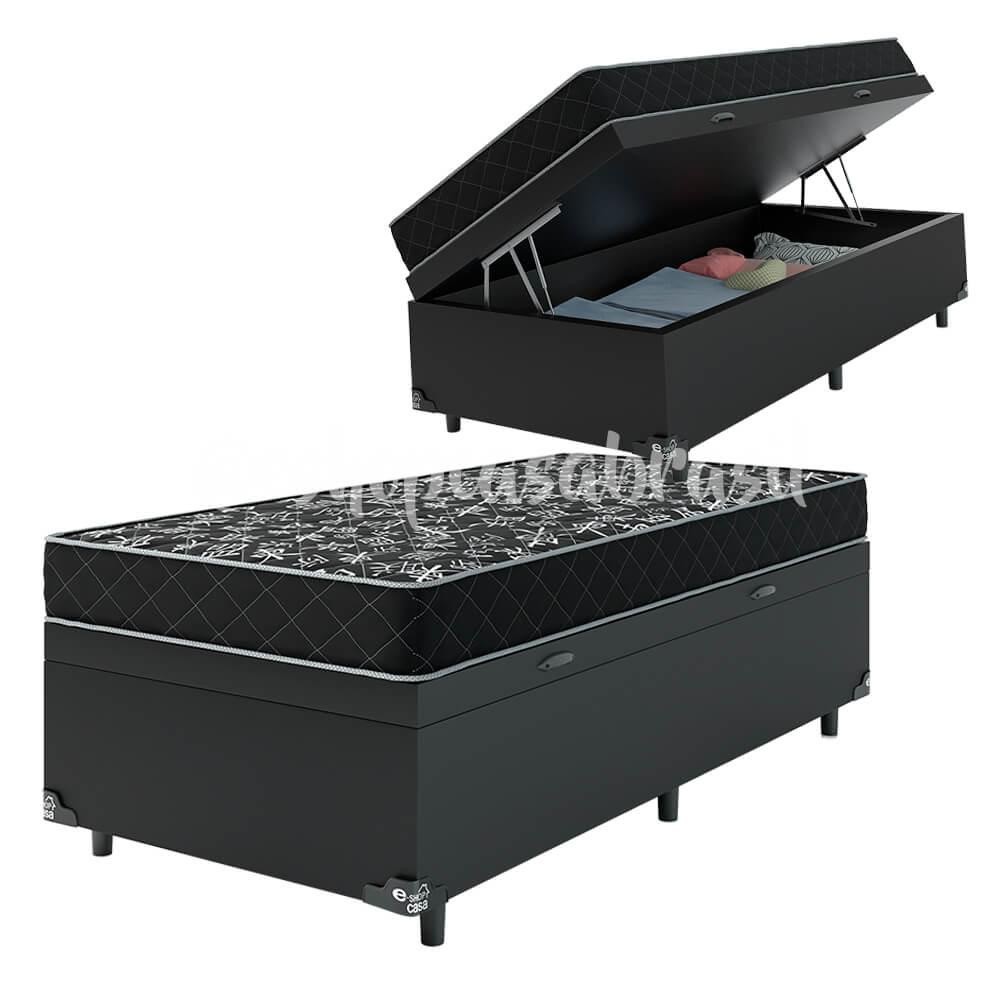 Cama Box Baú Solteiro + Colchão Espuma D20 - Couro Preto