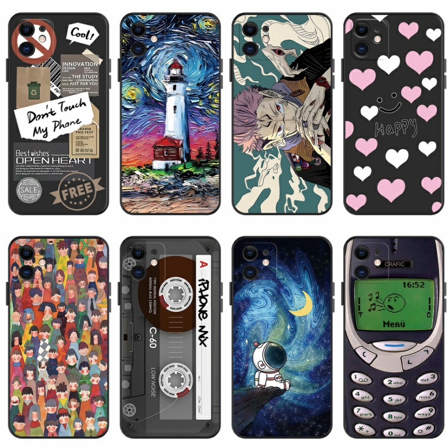 Caixa Compatível Para Iphone 11 12 13 Pro Max 14 Plus 14 Retro Nokia Jujutsu Kaisen Love Heart Pattern Capa De Silicone À Prova De Choque TPU Proteção Da Lente Do Telefone