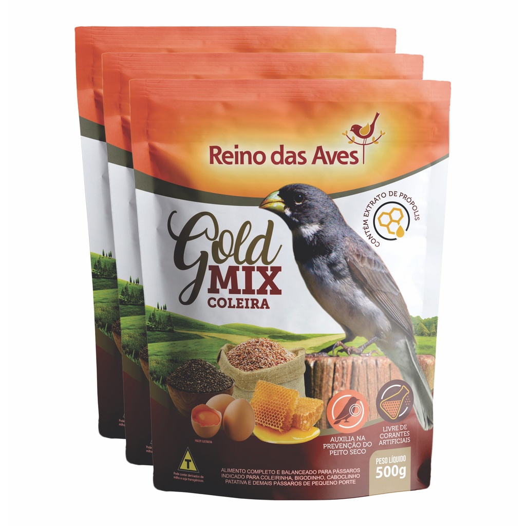 Kit 3un Ração para COLEIRA GOLD MIX 500g - Reino das aves