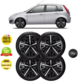 Jogo 4 Calota Triton Aro 14 Preta/Prata Ford Fiesta
