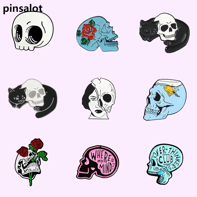 Punk Gothic Skull Series Esmaltes Personalizados Esmalte Rosa Esqueleto Broches Halloween/party Crachá Lapela Alfinete Jóias Presente Para Amigos Atacado