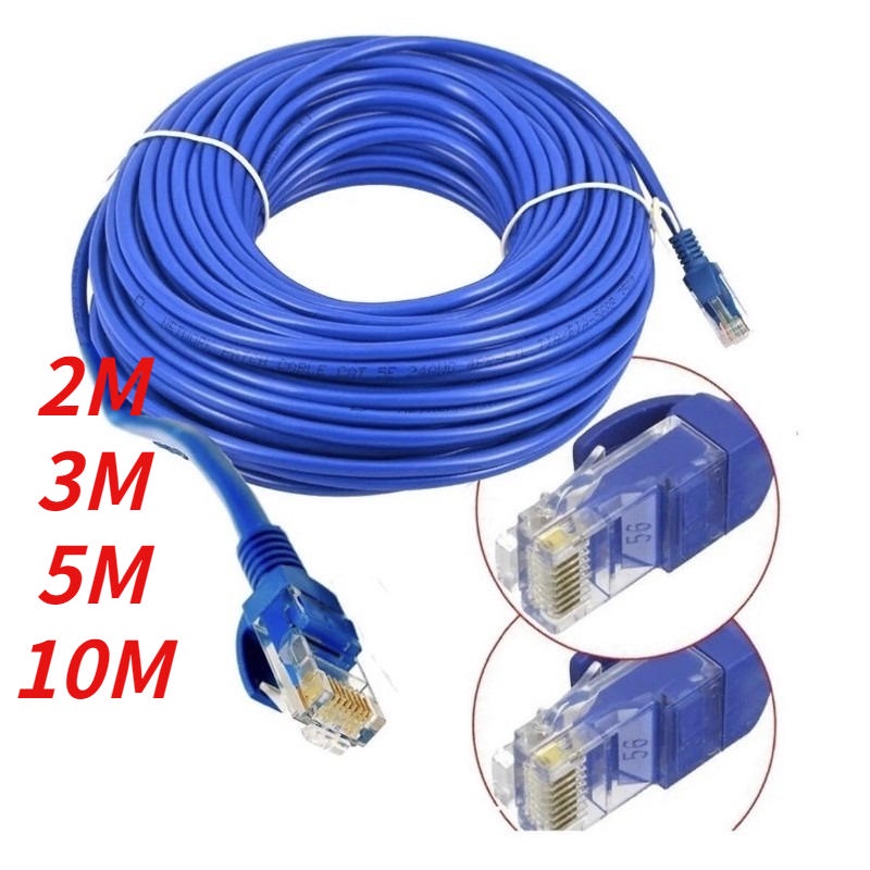 Cabo de rede rj45 cat5E 2m 3m 5m 10m Internet Lan Azul Crimpado