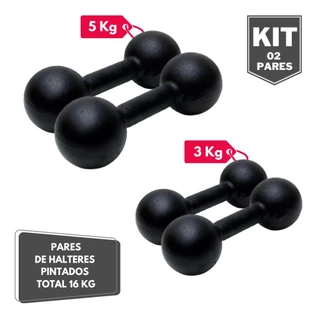 Kit Par Halter Bola Pintado 3 e 5 Kg - Total 16 Kg