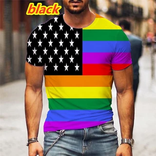 Nova Moda Bandeira LGBT Para Camiseta Gay Lésbica Personalidade 3D Arco-Íris Colorida