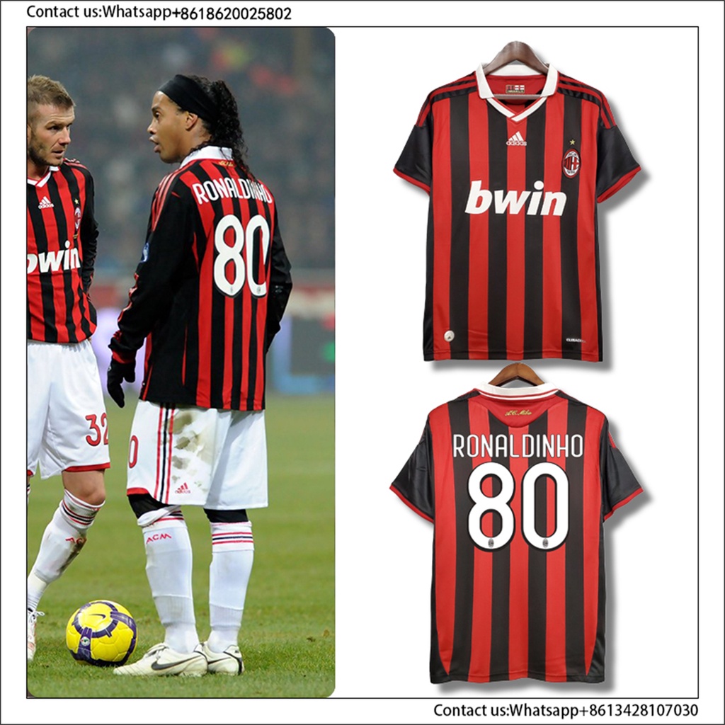 09-10 Camisa De Futebol Jersey Retrô AC MILAN Home Ronaldinho INZAGHI Vintage Camiseta 2009 2010