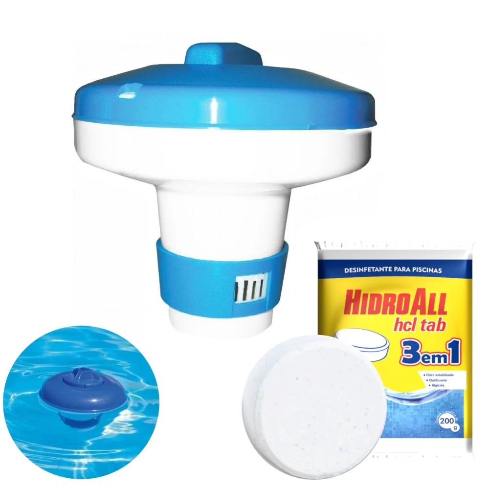 Kit Mini Flutuador Clorador para Piscina +pastilha de Cloro 200gr 3 X 1