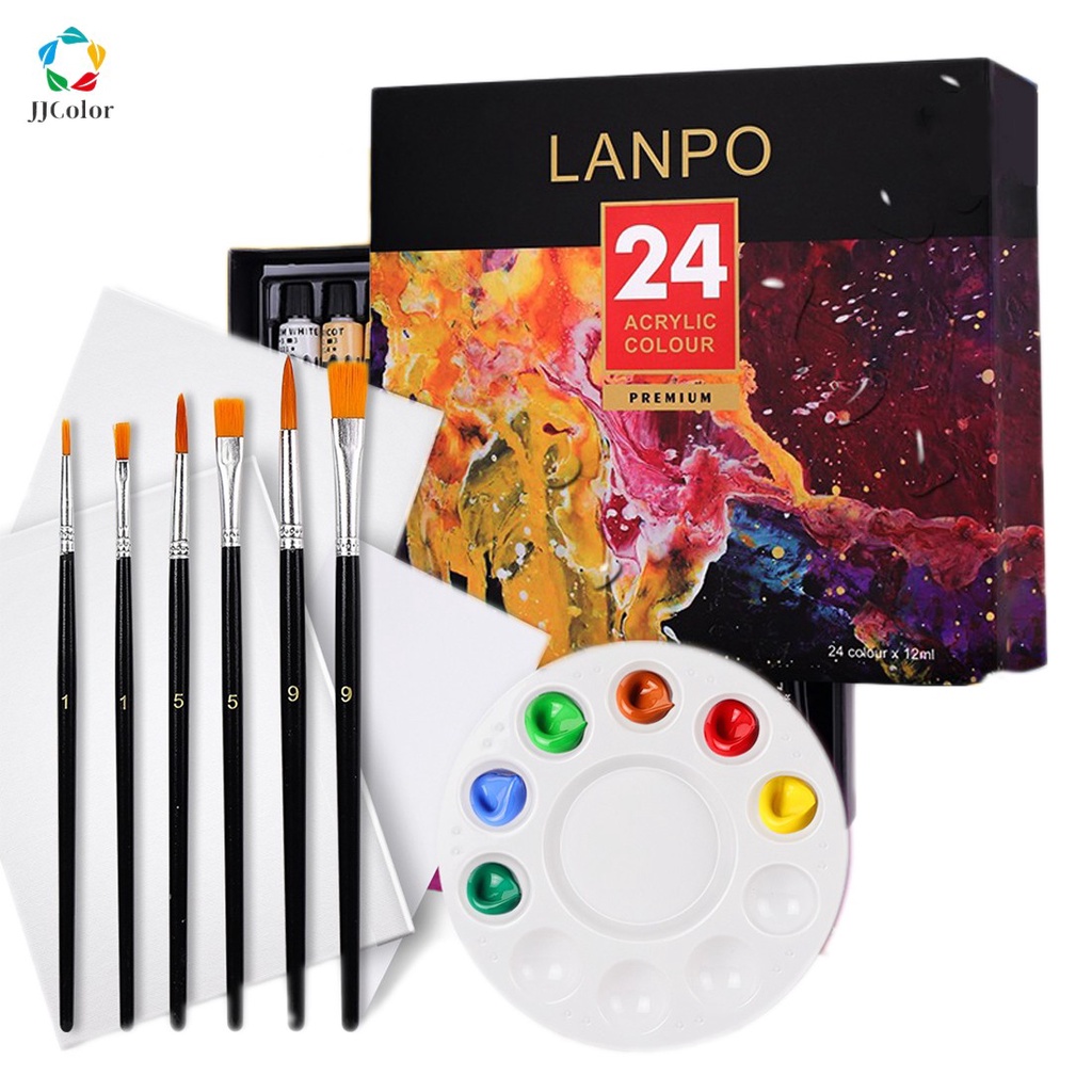 12/24 Cores Tinta Acrílica Para Tela 12 ML Pintura Kit Com Pincéis E Paleta Tubo de Acrílica Tinta À Prova D'água Para Madeira/Tecido Desenho Kit