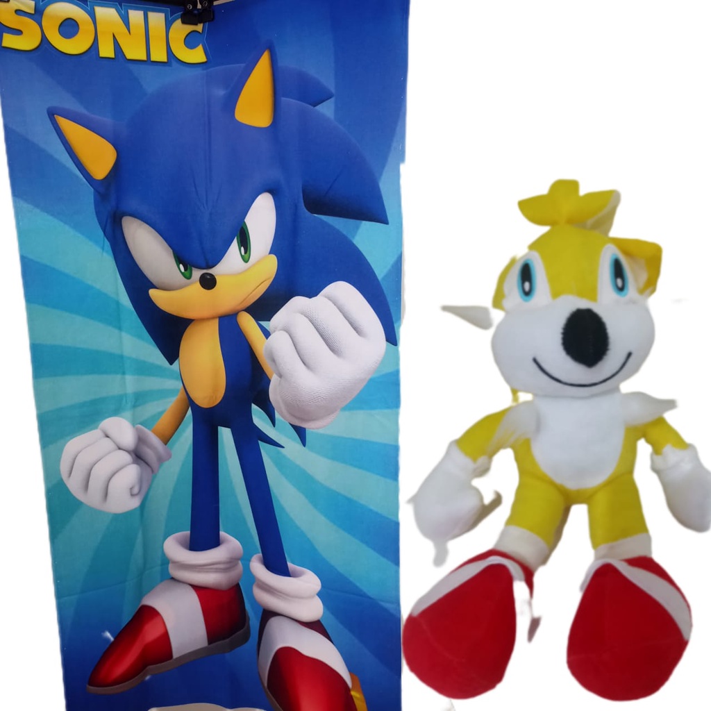 CONJUNTO Toalha de Banho + Pelúcia TAILS Sonic 50CM LINDO