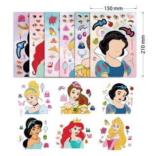 6 Folhas Jogos De Quebra-Cabeça Autocolantes Para Crianças Engraçados Faça Um Rosto Disney Princesa Cartoon Brinquedos Educativos