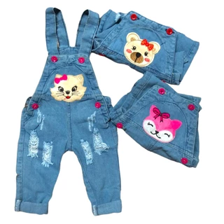 Macacão Jardineira Calça Jeans Feminino Infantil 1,2 e 3 aninhos