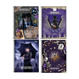 Kit Combo 2 Cadernos Wandinha Universitário Espiral Capa Dura 10 Matérias 160 Folhas Volta As Aulas Tilibra