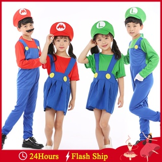 Fantasia De Halloween Super Mario Luigi Brother Criança Meninos Meninas Cosplay Jumpsuit