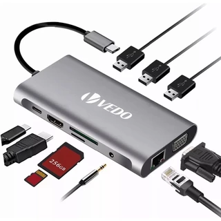 10 em 1 HUB USB C Tipo Splitter Para HDMI Thunderbolt 4K Docking Station Adaptador Laptop Com PD SD TF RJ45 