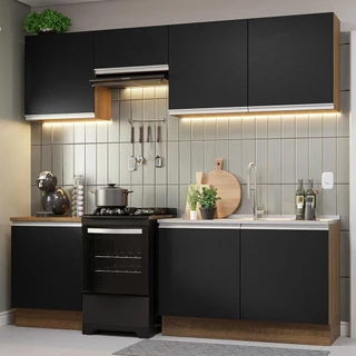 Armário de Cozinha Completa 240cm Rustic/Preto Glamy Madesa 09 em Oferta na Shopee