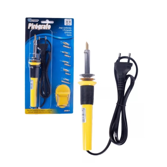 Pirógrafo E Solda Com Cabo Plástico Anatômico 30w E 5 Pontas