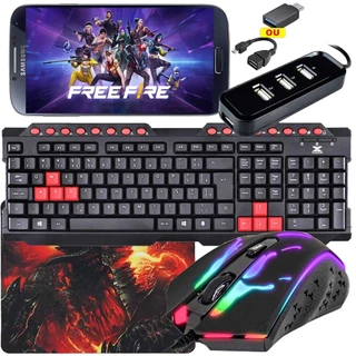 Kit Mobilador Gamer p/ Celular com Teclado Vermelho + Mouse + HUB USB + OTG em Oferta na Shopee