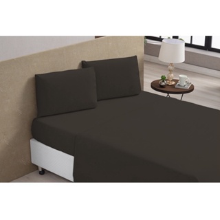 Kit Jogo Lencol Cama Casal Queen 4 Pcs Premiun Liso Marrom