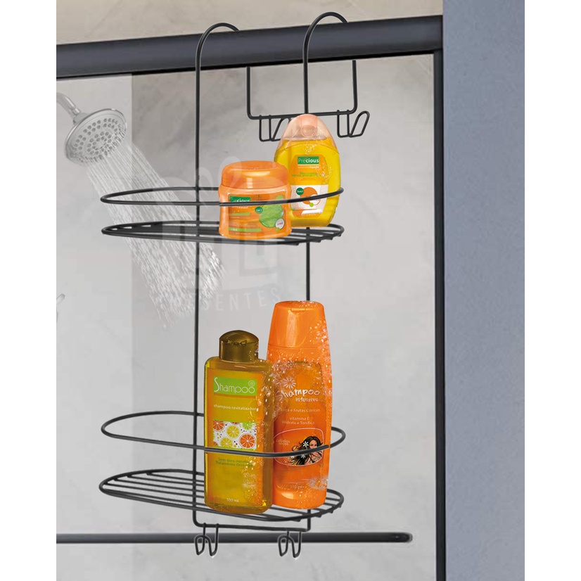 Suporte Duplo Box Emborrachado Saboneteira Porta Shampoo Preto