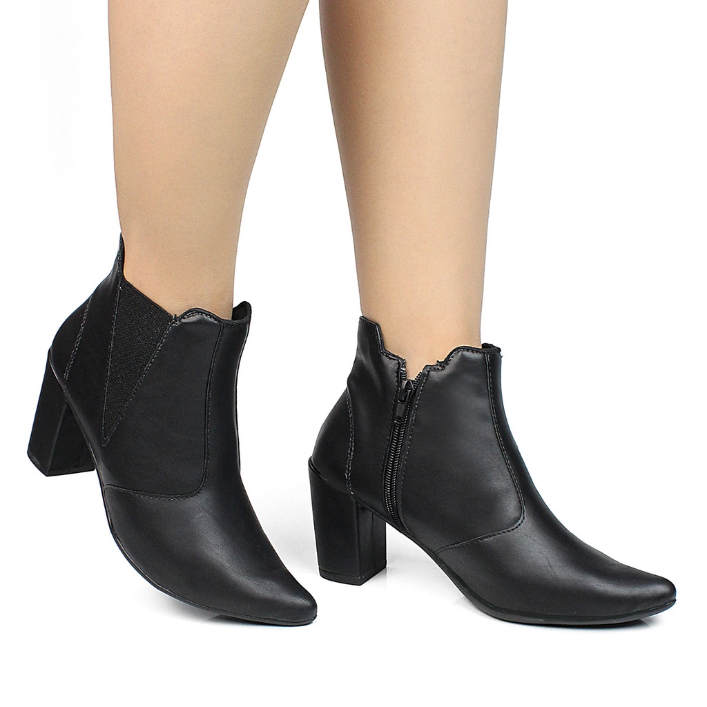 Bota Feminina Salto Alto Bico Fino Confortavel com Zipper | Shopee Brasil