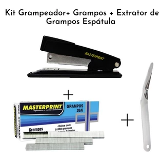 Kit Grampeador Com 5.000 Grampos 26/6 + Extrator de Grampos Espátula MASTERPRINT