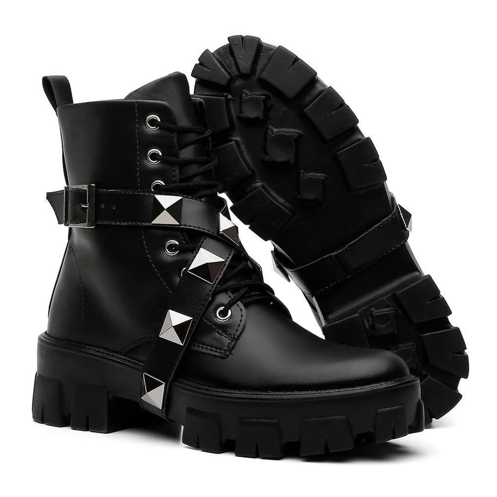 Bota Feminina Tratorada Preto Cano Médio Moderna e Estilosa