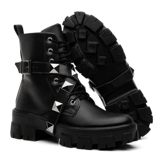 Bota Feminina Tratorada Preto Cano Médio Moderna e Estilosa