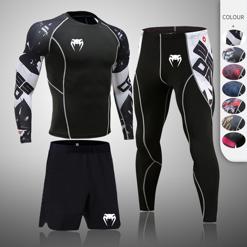 Corrida Segunda Pele Vestuário De Para Homens Conjunto De Compressão Esportiva Fato De Ginástica Homem Rashguard MMA kit