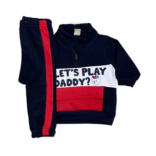 Conjunto bebe masculino moletom em zíper calça moletom P-M-G