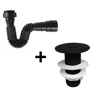 COMBO SIFAO SANFONADO EXTENSIVEL PRETO SIMPLES 720MM + VALVULA DE PIA