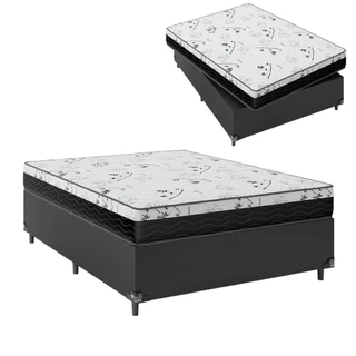 Cama Box Casal + Colchão D33 One Face - Couro Preto
