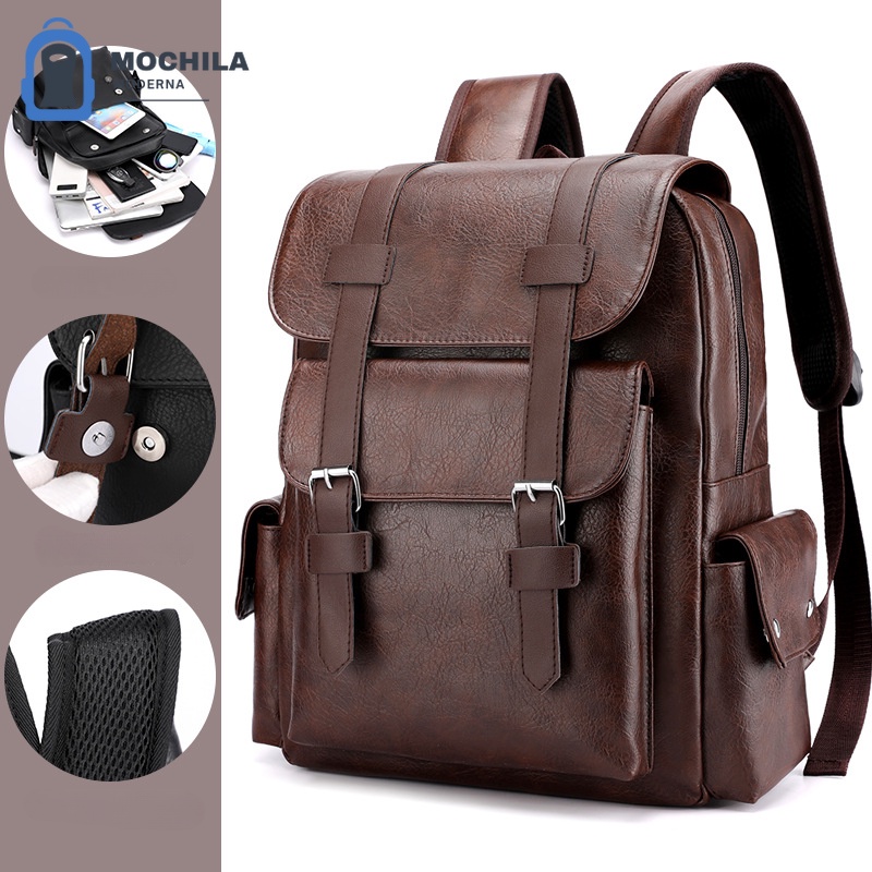 Mochila De Couro/De Alta Qualidade/Grande Capacidade/Casual/Trendy/Retro/Masculina