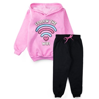 Conjunto Infantil Feminino Moletom C/Capuz Follow The Wifi Chiclete 1208 - Labelli