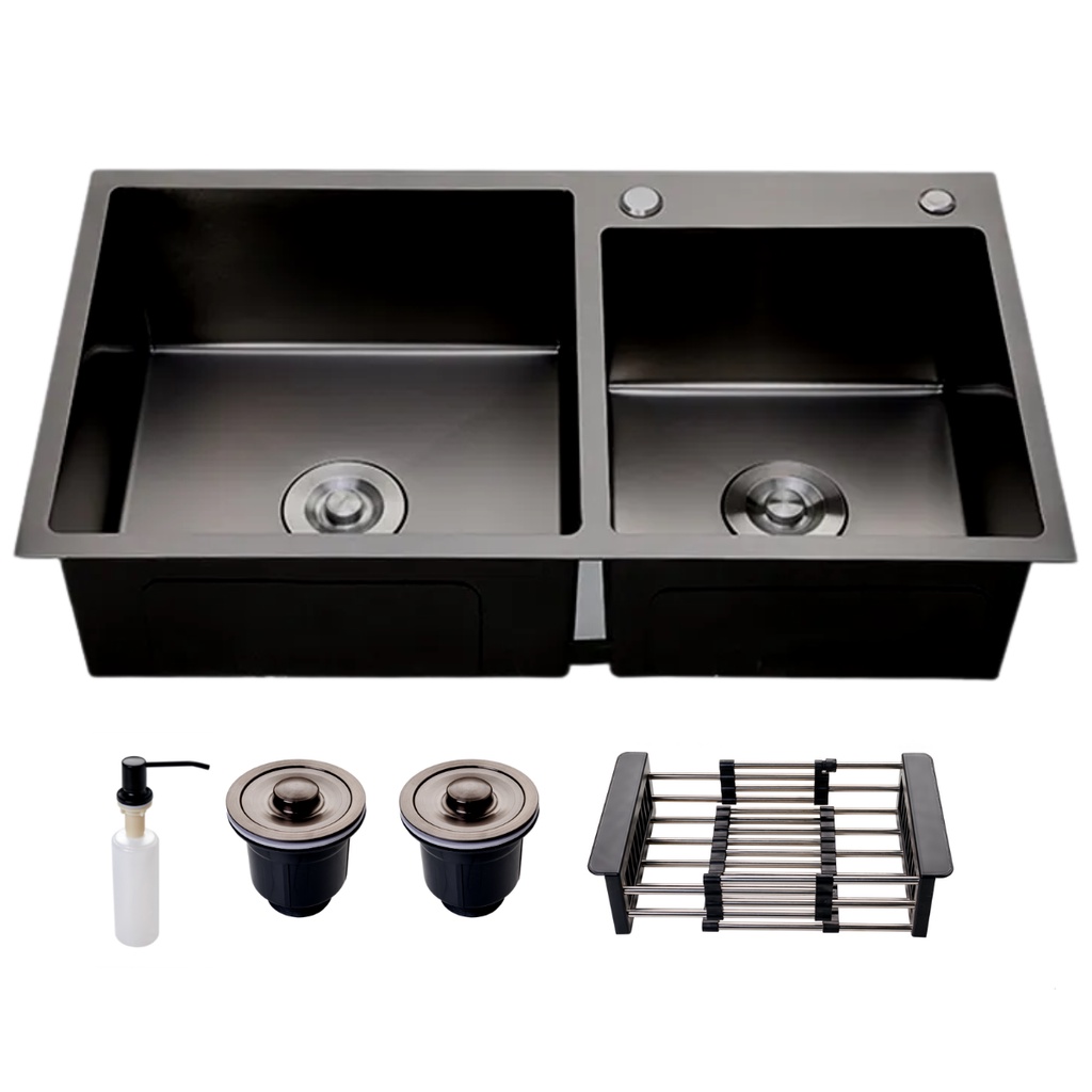 Cuba Cozinha Gourmet Quadrada Dupla Preto Inox c/ Escorredor