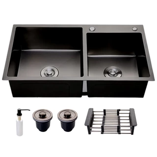 Cuba Cozinha Gourmet Quadrada Dupla Preto Inox c/ Escorredor