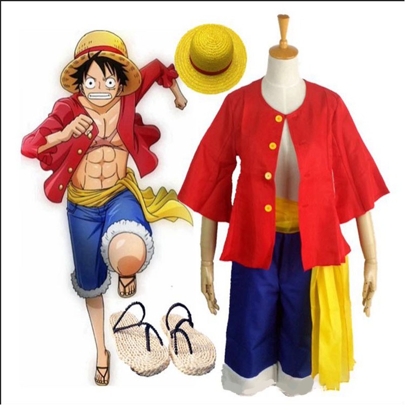 Anime One Piece Monkey D . Roupa Luffy Cosplay Para Homens Adultos Conjunto  De Calças De Festa De Halloween Sapatos De Chapéu
