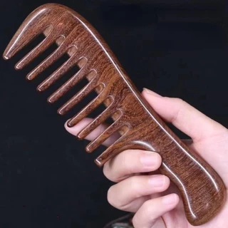 Pente De Madeira Anti-Estático Sândalo Dourado Natural Com Dentes Largos