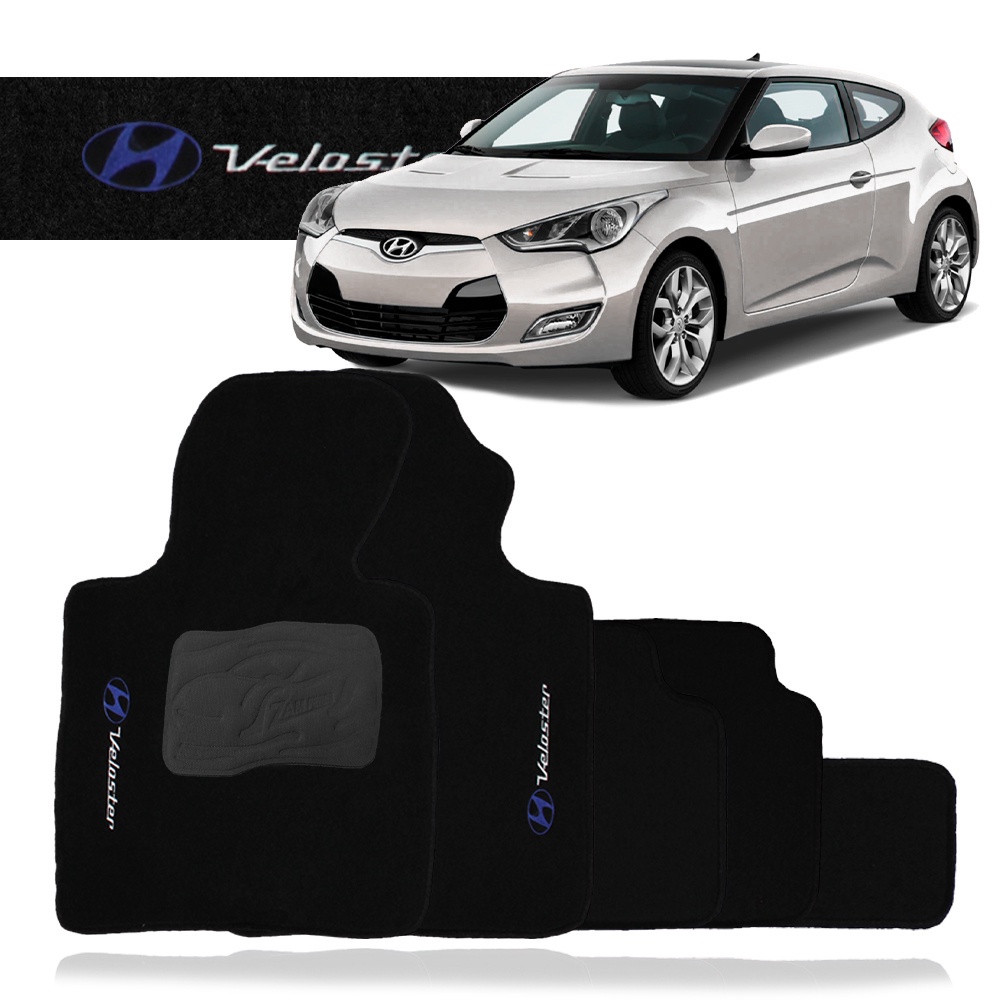 Tapete Veloster 2011 a 2014 Carpete Automotivo Bordado Logo Preto 5 peças